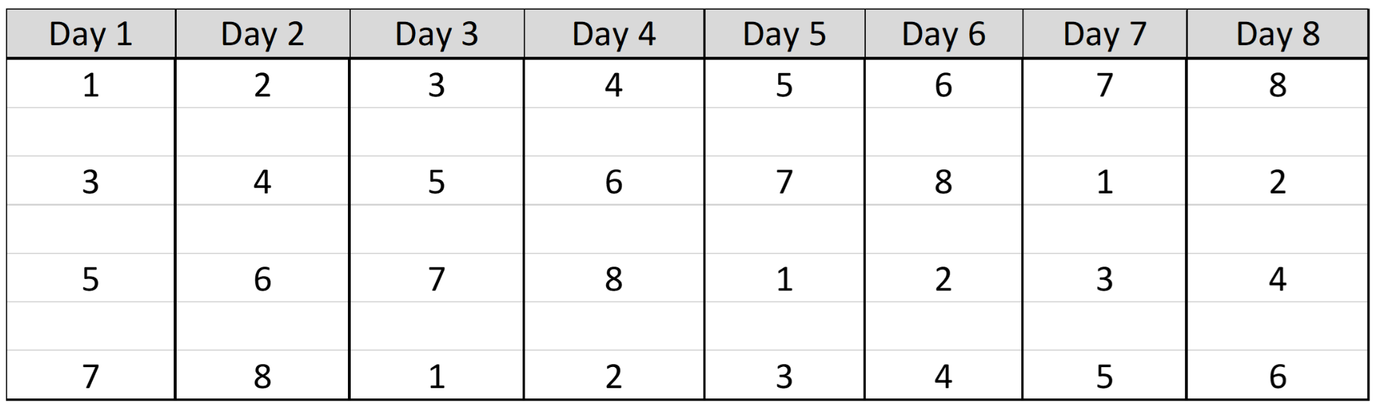 8 Day Schedule